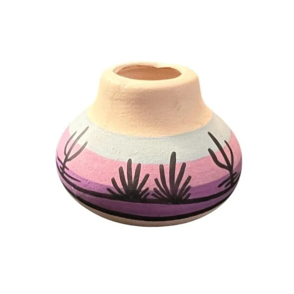 Vtg Tesa Handpainted Mini Clay Bud Vase USA Desert Cactus‎ 1.75”